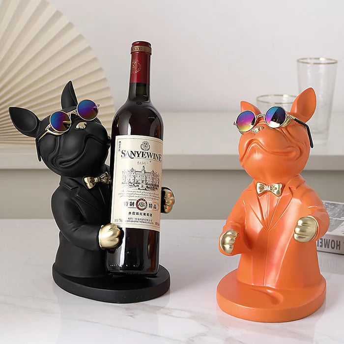 Escultura Decorativa BullDog Francês Mordomo - Suporte de Vinho - Home Premium Brasil