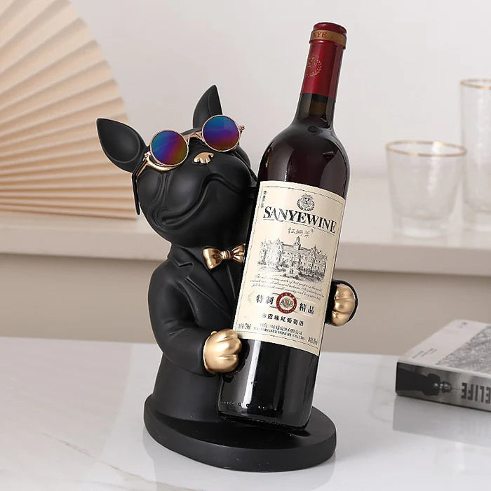 Escultura Decorativa BullDog Francês Mordomo - Suporte de Vinho - Home Premium Brasil
