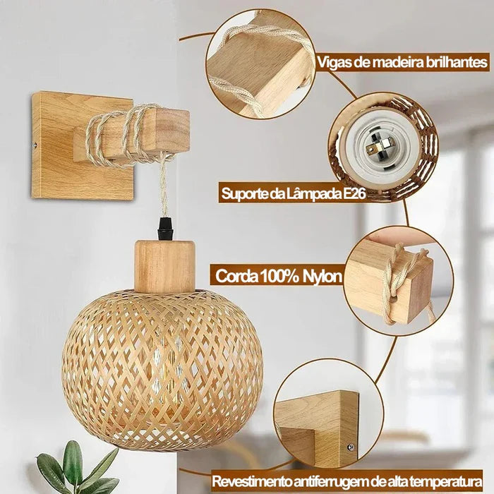 Arandela de Parede em Bambu Natural - Home Premium Brasil