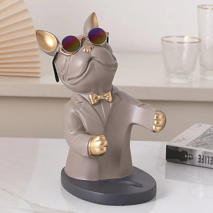Escultura Decorativa BullDog Francês Mordomo - Suporte de Vinho - Home Premium Brasil
