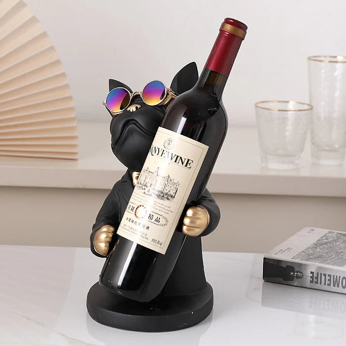Escultura Decorativa BullDog Francês Mordomo - Suporte de Vinho - Home Premium Brasil