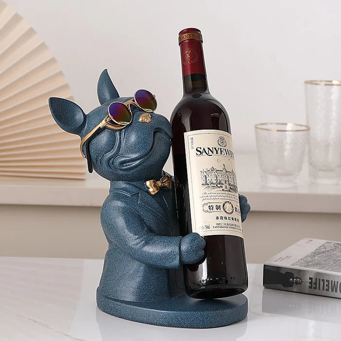 Escultura Decorativa BullDog Francês Mordomo - Suporte de Vinho - Home Premium Brasil