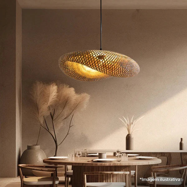 Luminária Pendente Bambu Rattan Honolulu - Home Premium Brasil