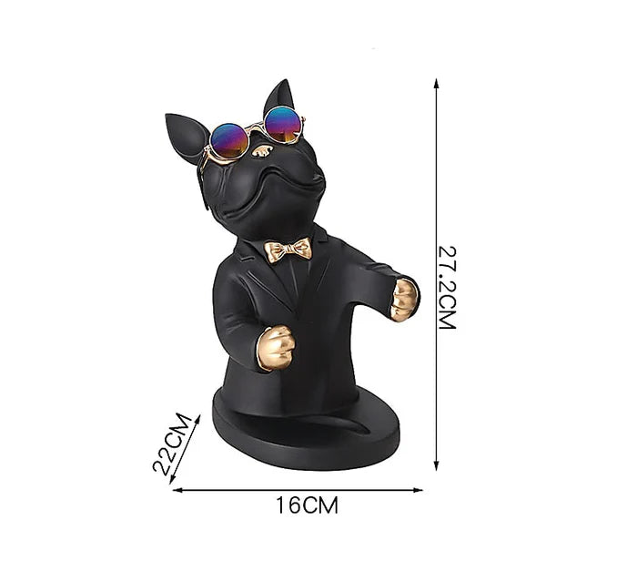 Escultura Decorativa BullDog Francês Mordomo - Suporte de Vinho - Home Premium Brasil