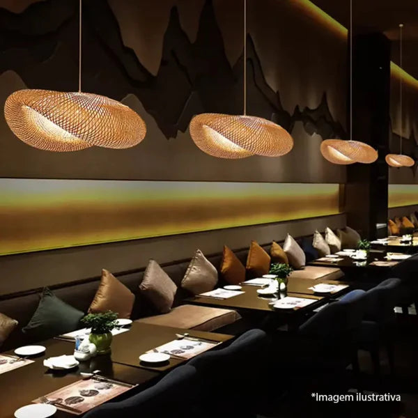 Luminária Pendente Bambu Rattan Honolulu - Home Premium Brasil