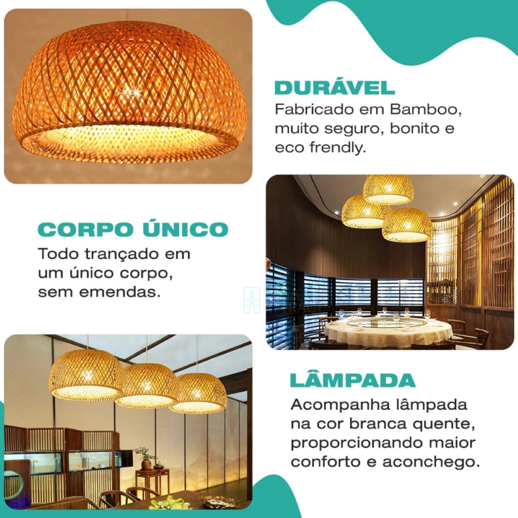 Luminária Pendente Bambu Rattan Loom - Home Premium Brasil