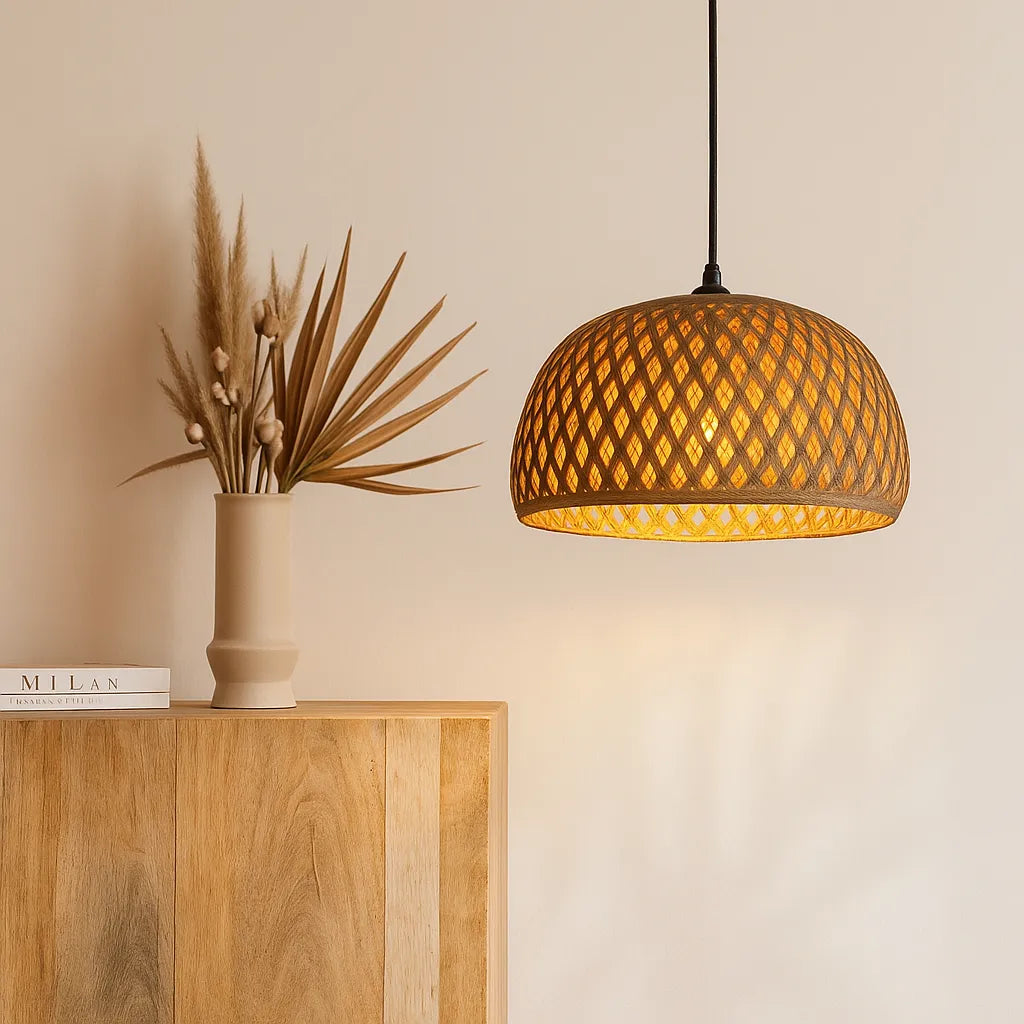 Luminária Pendente Bambu Rattan Loom - Home Premium Brasil