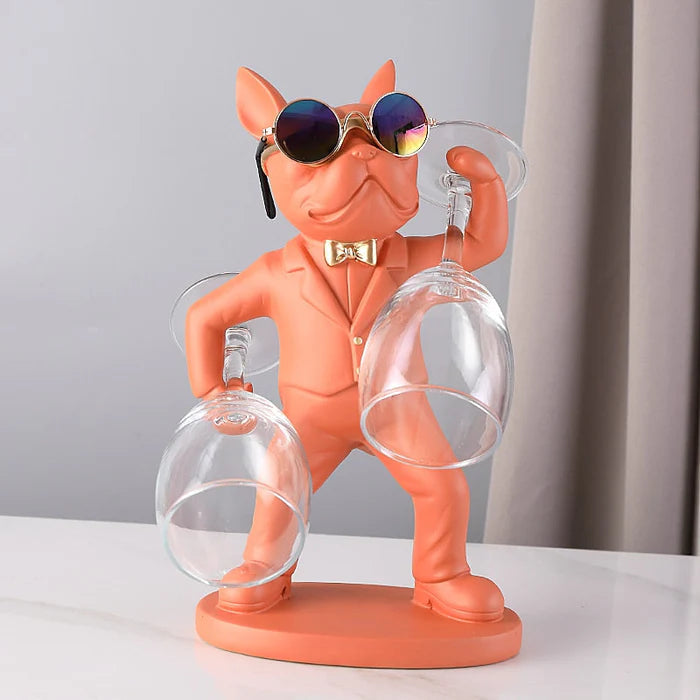 Escultura Decorativa BullDog Mordomo Suporte de Taças - Home Premium Brasil