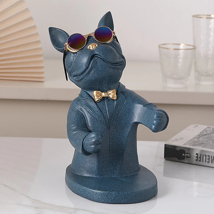 Escultura Decorativa BullDog Francês Mordomo - Suporte de Vinho - Home Premium Brasil