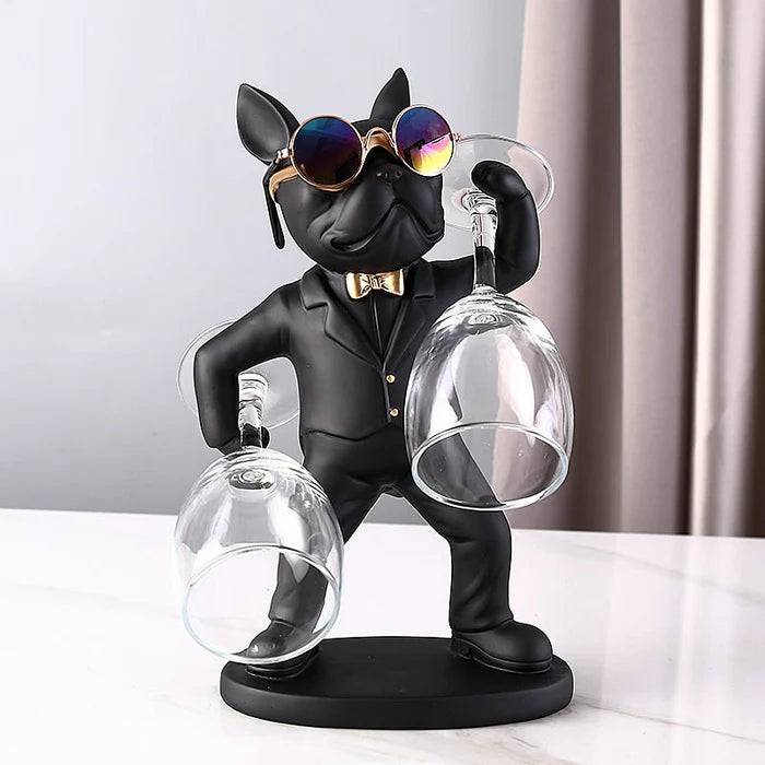 Escultura Decorativa BullDog Mordomo Suporte de Taças - Home Premium Brasil