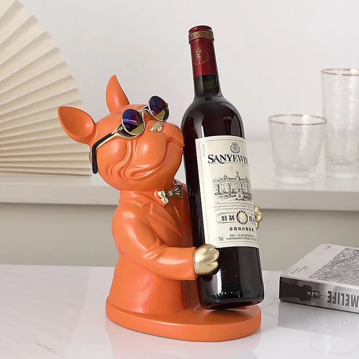 Escultura Decorativa BullDog Francês Mordomo - Suporte de Vinho - Home Premium Brasil