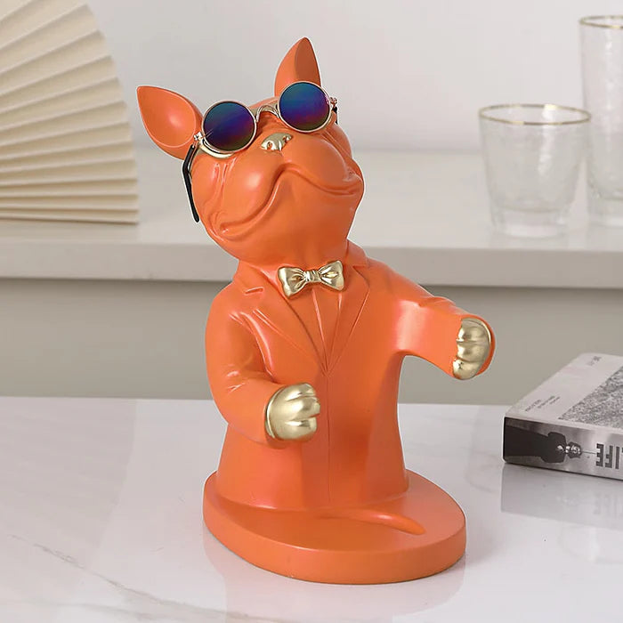 Escultura Decorativa BullDog Francês Mordomo - Suporte de Vinho - Home Premium Brasil