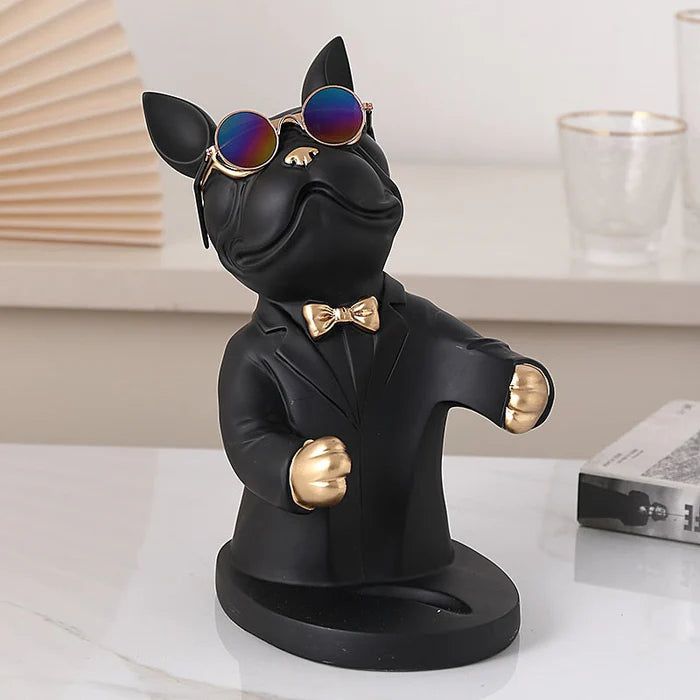 Escultura Decorativa BullDog Francês Mordomo - Suporte de Vinho - Home Premium Brasil