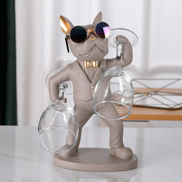 Escultura Decorativa BullDog Mordomo Suporte de Taças - Home Premium Brasil