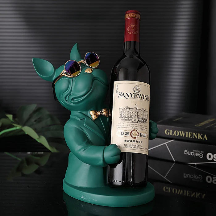 Escultura Decorativa BullDog Francês Mordomo - Suporte de Vinho - Home Premium Brasil